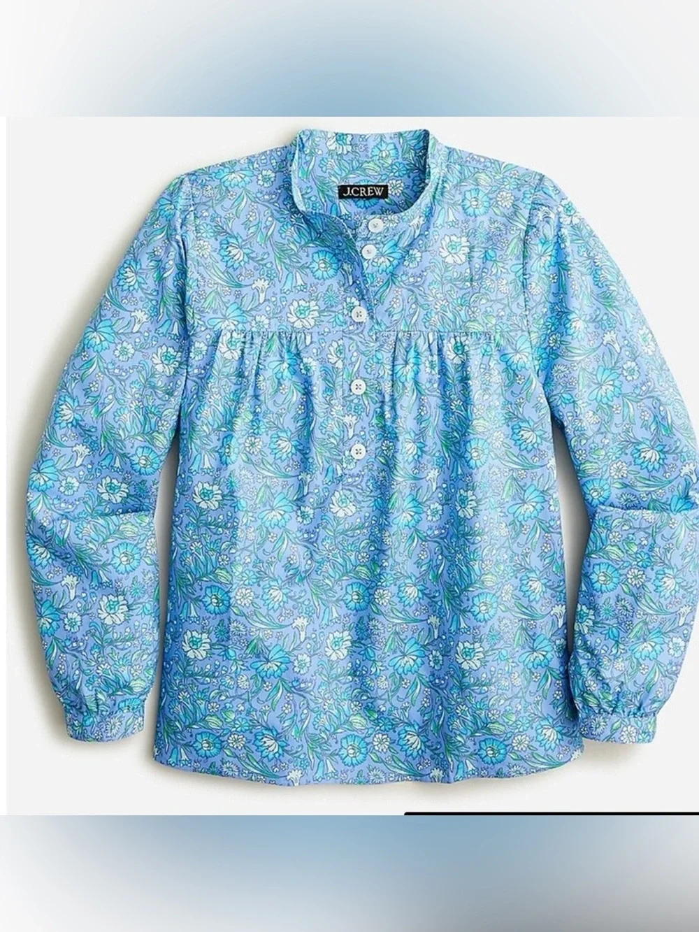 J.Crew Fresco Top blue floral cotton poplin popover feminine romantic office L